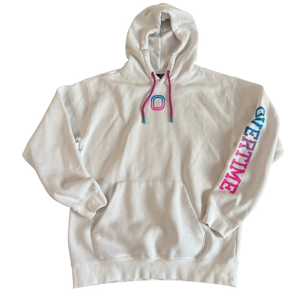 Overtime Medium White Gradient Logo Sleeve Print Mens Streetwear Hoodie